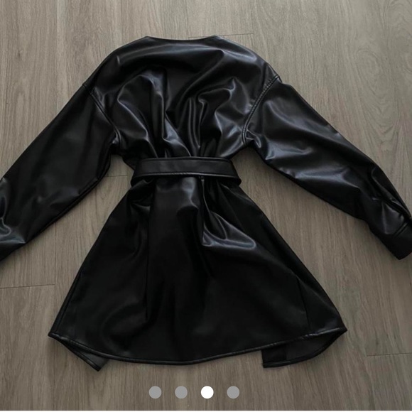 H&M black leather button up belt dress - Picture 3 of 4